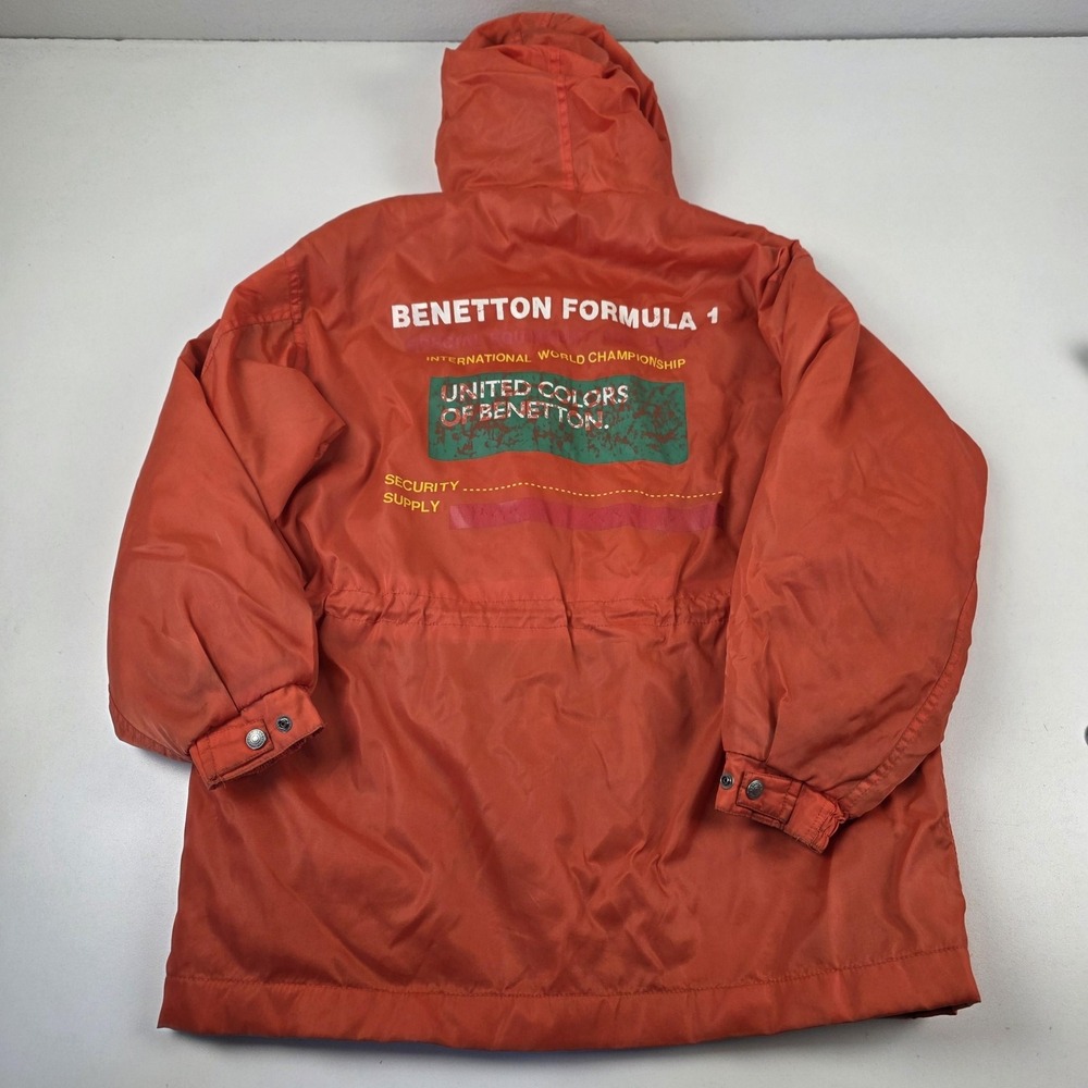 Vintage Benetton Jacket Mens 46 Orange Formula 1 Racing Team Hooded Parka 90s